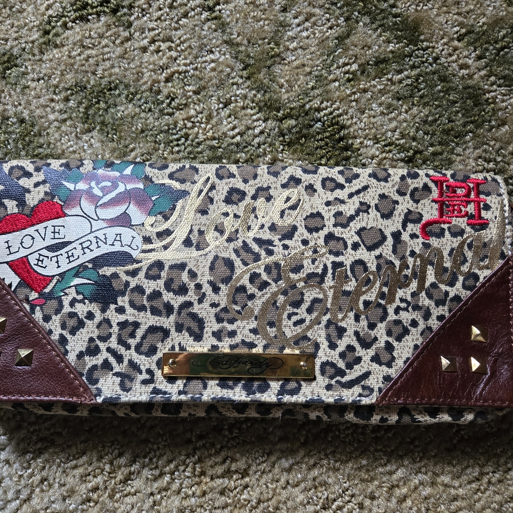Leopard Print Clutch with Brown Accents